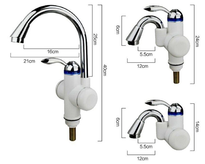 Common sizes of compact tap-mounted water heaters Common sizes of compact tap-mounted water heaters