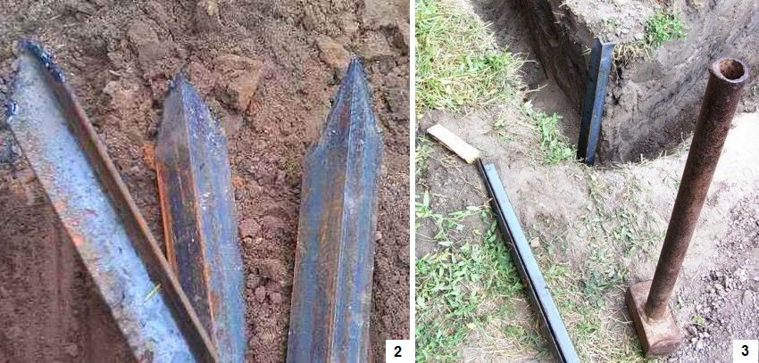 Steps 2 and 3: Preparing the metal corners and digging them into the corners of the dug triangle Steps 2 and 3: Preparing the metal corners and digging them into the corners of the dug triangle