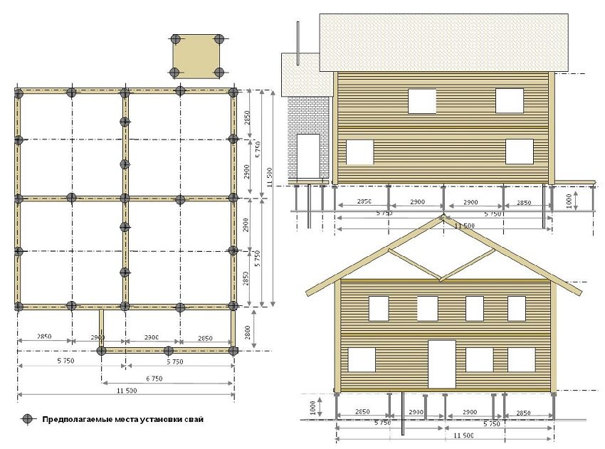 House drawing with markings for pile placement House drawing with markings for pile placement