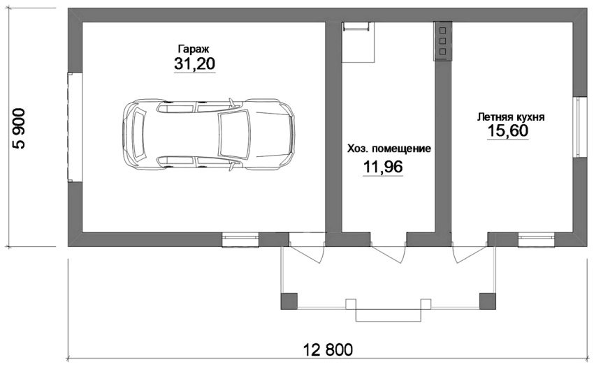 The project of a country house with the arrangement of a garage, utility room and summer kitchen The project of a country house with the arrangement of a garage, utility room and summer kitchen