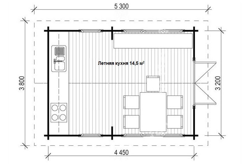 Project of a detached summer kitchen with an area of 14.5 sq.m Project of a detached summer kitchen with an area of 14.5 sq.m