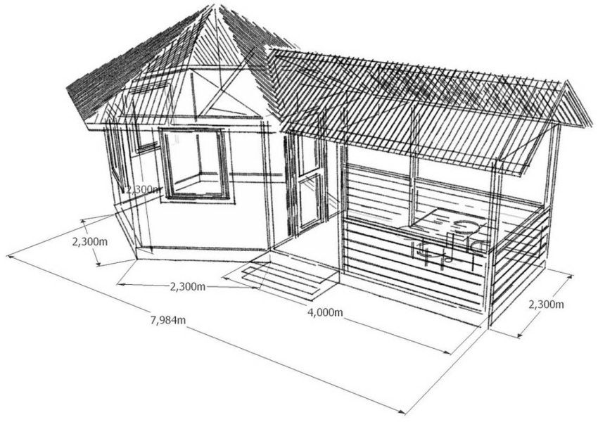 Project of a wooden gazebo-kitchen with a small terrace-dining room Project of a wooden gazebo-kitchen with a small terrace-dining room