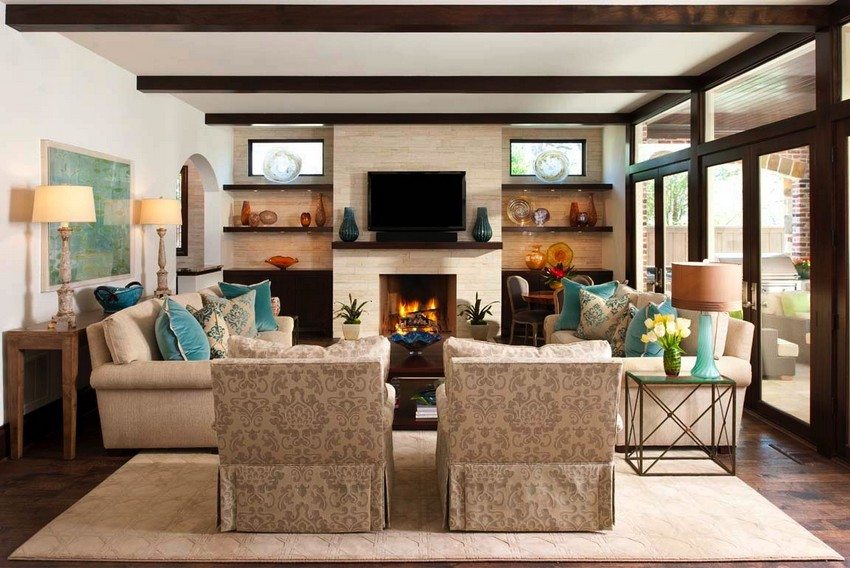 The suspended ceiling in the living room is decorated with plasterboard sheets The suspended ceiling in the living room is decorated with plasterboard sheets