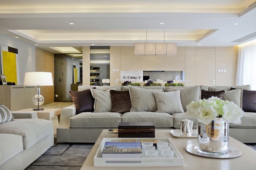 Modern living room design with plasterboard ceiling Modern living room design with plasterboard ceiling