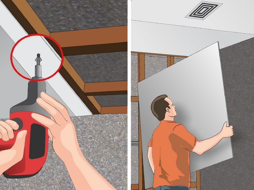 Installation of plasterboard ceiling Installation of plasterboard ceiling