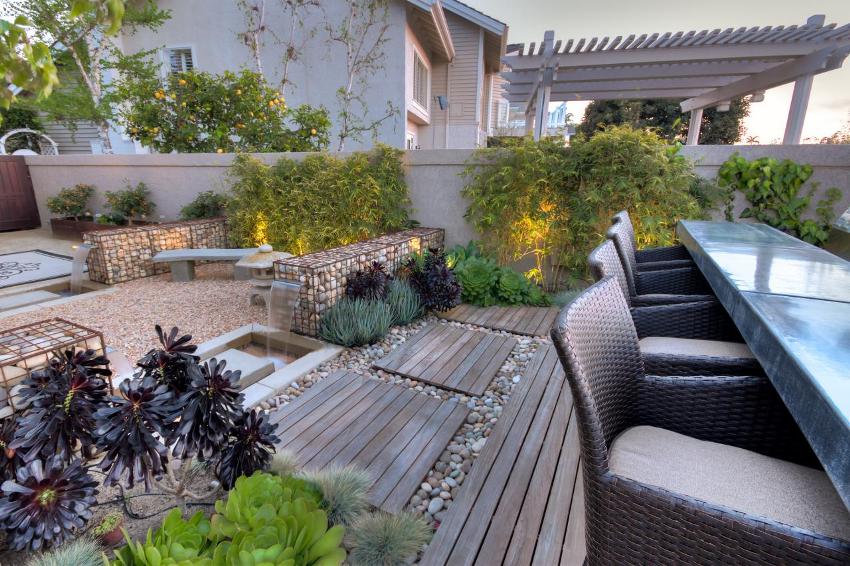 Decorative gabions in a suburban area Decorative gabions in a suburban area