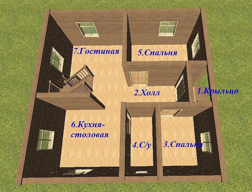 A variant of the arrangement of premises on the first floor of a house made of timber A variant of the arrangement of premises on the first floor of a house made of timber