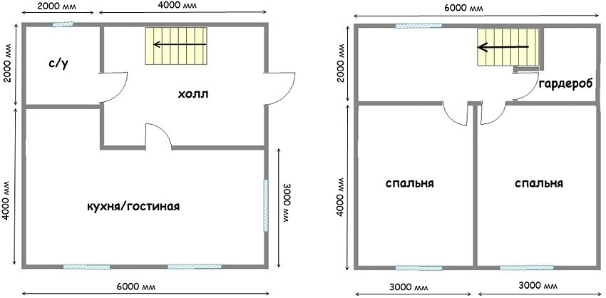 Layout option for a two-story house 6 by 6 Layout option for a two-story house 6 by 6