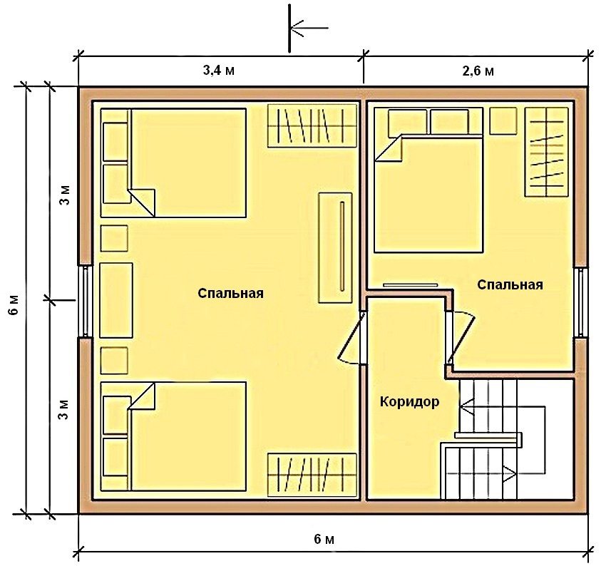 An example of a second floor plan of a house 6 by 6 m An example of a second floor plan of a house 6 by 6 m