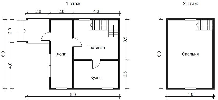 Compact house plan with a large bedroom on the second floor Compact house plan with a large bedroom on the second floor