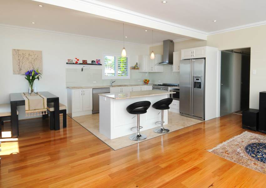 A practical solution for flooring in the kitchen-living room A practical solution for flooring in the kitchen-living room
