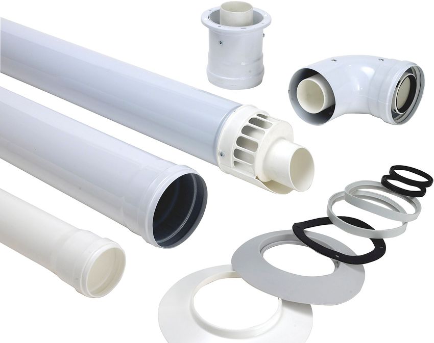 Pipes and other components of the coaxial chimney Pipes and other components of the coaxial chimney