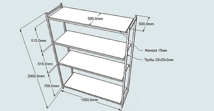 Diagram of the device with the mounting dimensions of the tool rack in the workshop