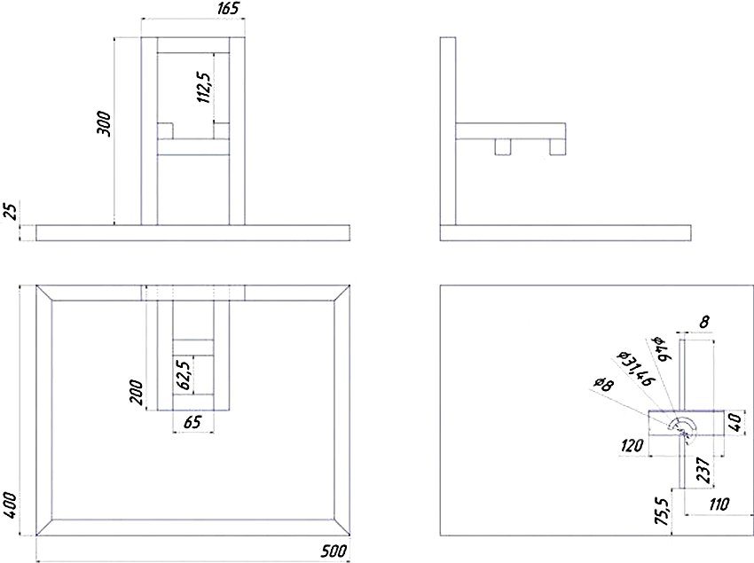Drawing of a frame-type cutting machine (frame dimensions depend on the size of the tool used)