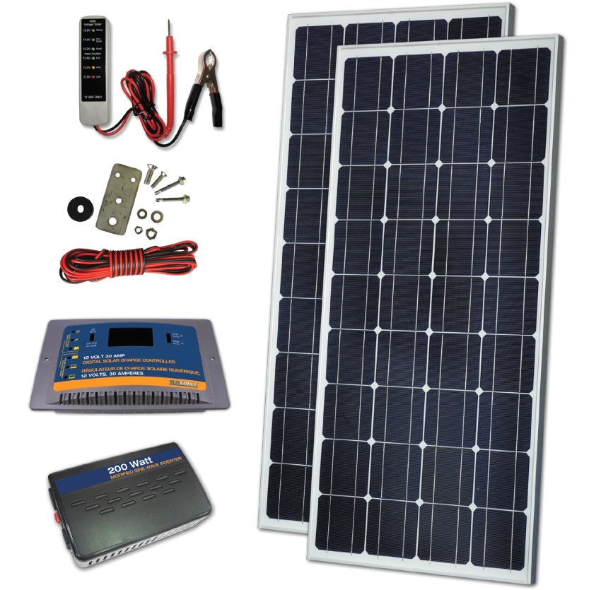The set may include, in addition to solar panels, a charging controller, a battery station, an inverter, and connecting equipment The set may include, in addition to solar panels, a charging controller, a battery station, an inverter, and connecting equipment