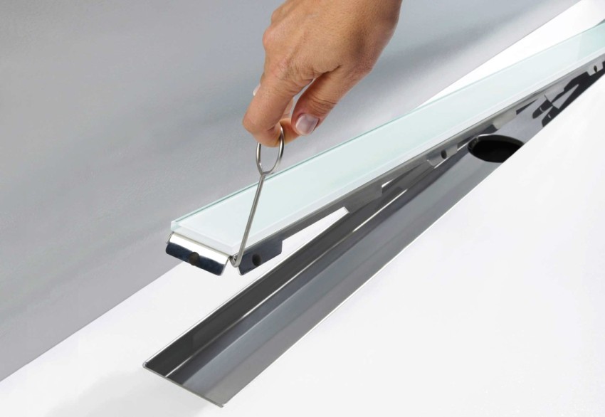 Glass floor drain in modern design Glass floor drain in modern design