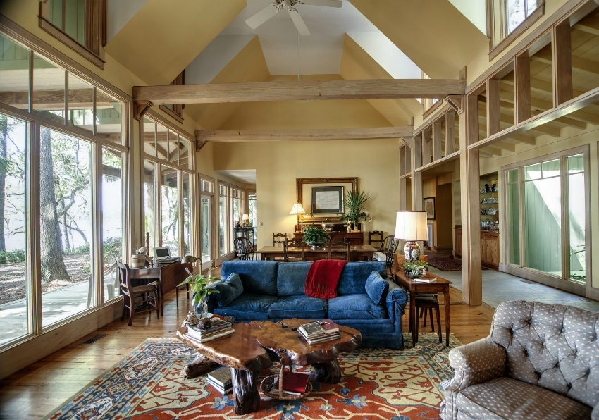 Panoramic windows can also be used indoors instead of walls, zoning and integrating rooms Panoramic windows can also be used indoors instead of walls, zoning and integrating rooms