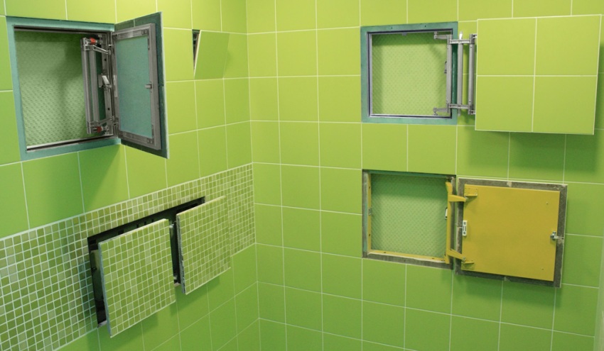 Various options for opening sanitary push hatches Various options for opening sanitary push hatches