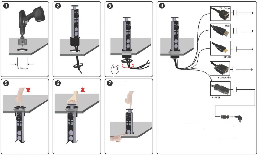 Installation diagram of a retractable block of outlets with additional inputs for gadgets Installation diagram of a retractable block of outlets with additional inputs for gadgets