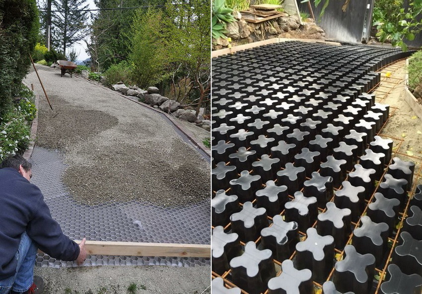 Often, modular plastic geogrids are used to create driveways and garden paths. Often, modular plastic geogrids are used to create driveways and garden paths.