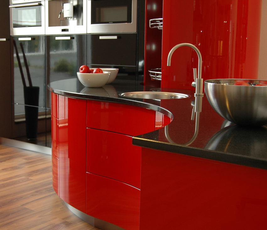 Radial furniture for a corner kitchen in high-tech style will look unusual and attractive Radial furniture for a corner kitchen in high-tech style will look unusual and attractive